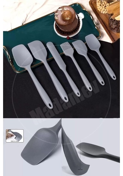 Ezmk Ev Gereçleri Silikon Mutfak Seti 6'li, Isıya Dayanıklı Yanmaz Yapışmaz Silikon Spatula Seti 6 Parça Gri Çok Renkli
