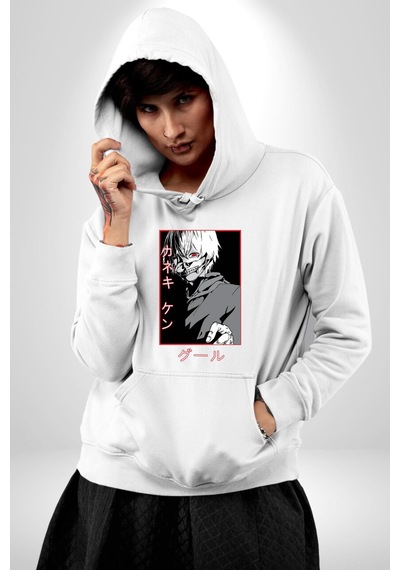 Kaneki Ken Kuma Japon Anime Şeytan Kadın Erkek Beyaz Kapüşonlu Sweatshirt Hoodie Beyaz