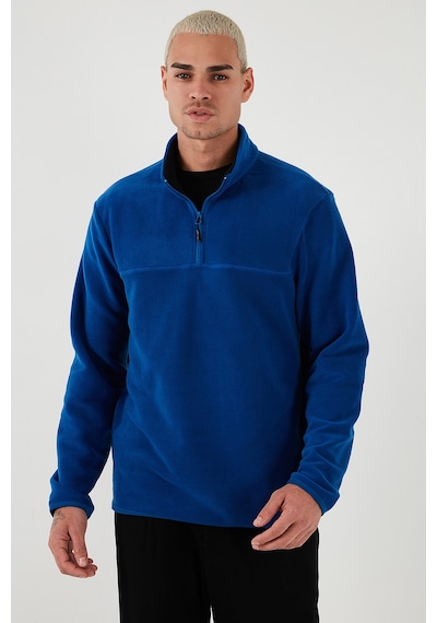 Buratti Regular Fit Anti-Pilling Tüylenme Yapmayan Dik Yaka Kalın Kışlık Şardonlu Erkek Polar 5896700 Saks
