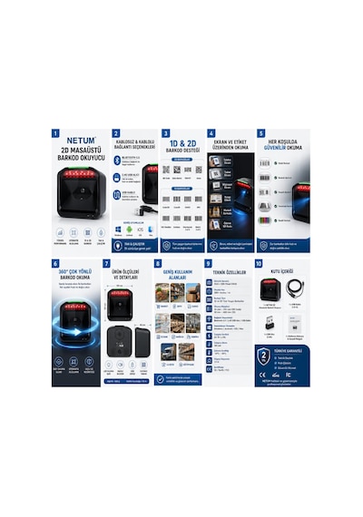 Netum Syble Xb-8807 2d 1d Qr Masaüstü Barkod Okuyucu Usb Kablolu Giriş
