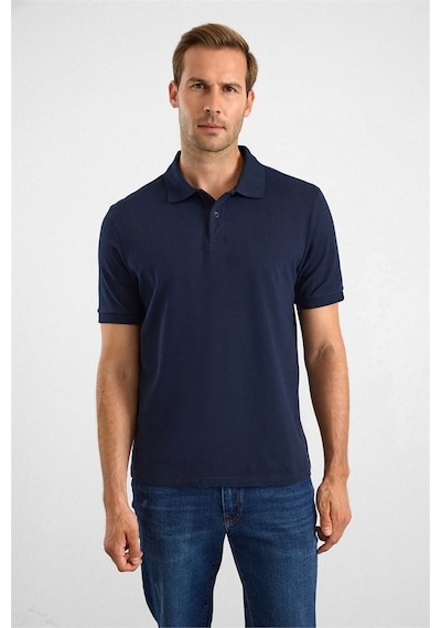 Süvari Lacivert Regular Düz Nakışlı Pike Düğmeli Polo Yaka Tişört Sts1014000018-m09