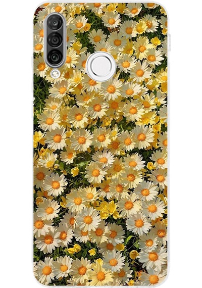 Huawei P30 Lite Uyumlu Papatya Bahçesi Sulu Boya Baskılı Silikon Kılıf Renkli