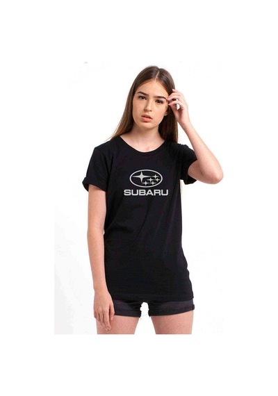 Araba Subaru Logo Baskılı Siyah Kadın Tshirt (534652623)