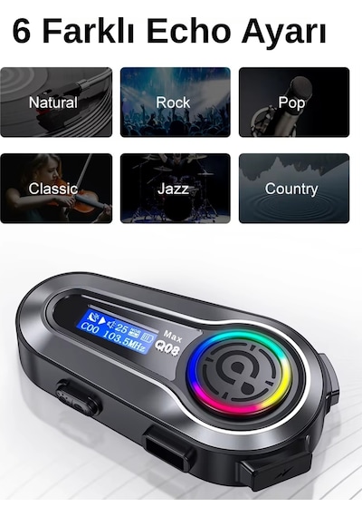Wearfitpro Q08 Max Rgb Işık Efektli İntercom Bluetooth Motosiklet Kask Kulaklığı İntercom Kulaklık