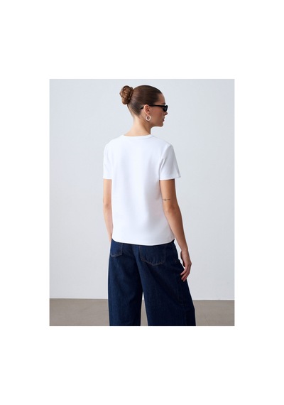 Dilvin 32779 Bisiklet Yaka T-shirt-beyaz-16479