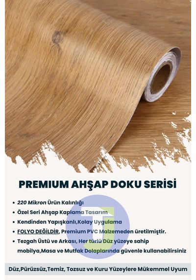 Technojet Kendinden Yapışkanlı Dokulu Ahşap Görünümlü Premium Mutfak Duvar Dolap Kaplama 60cmx100cm