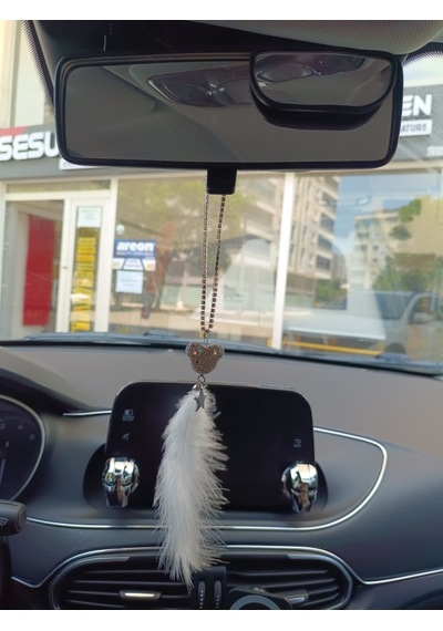 Pandalı Model Metal Yıldız Dikiz Ayna Süsü Beyaz Tüylü