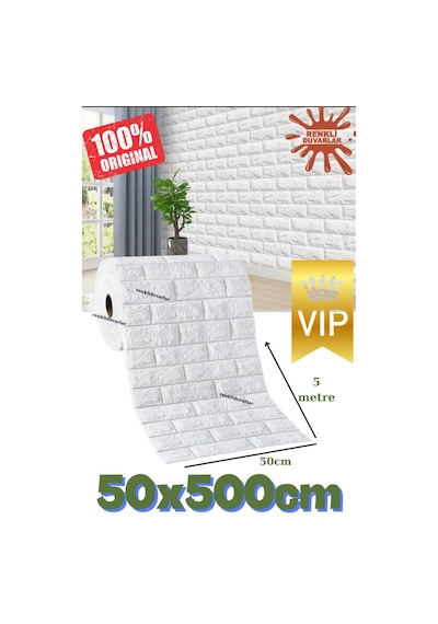 50cmx500cm 2,5 M2 1 Adet Yapışkanlı Duvar Kağıdı Esnek Köpük Paneli Beyaz 3d Tuğla Desen Ev Ofis