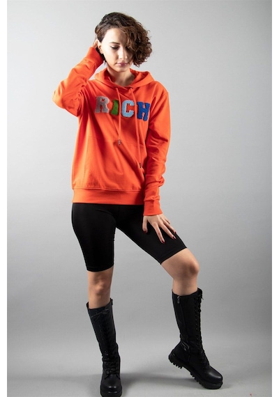 Turuncu 2 Iplik Kapüşonlu Sweatshirt Çok Renkli