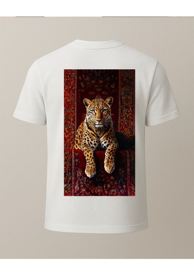 Etnik Kaplan Baskılı T-shirt Beyaz