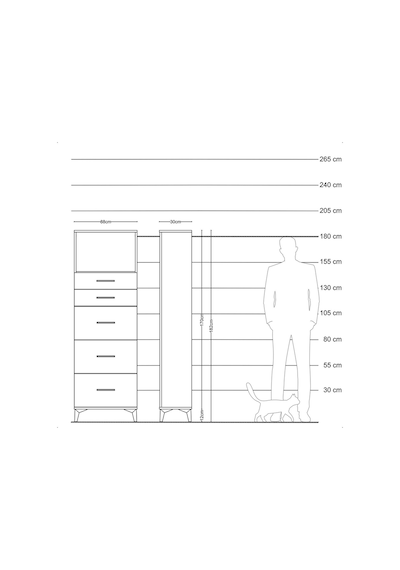 Arges Dolap Tek Raflı 5 Çekmeceli 88x30x182 Antrasit-antrasit Antrasit