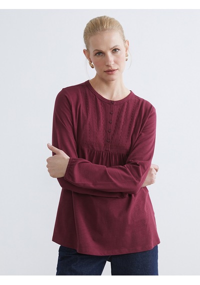Lcw Grace Bordo Bisiklet Yaka Nakışlı Bluz