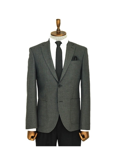 Wessi Kendinden Desenli Slim Fit Sivri Yaka Gri Erkek Ceket 001