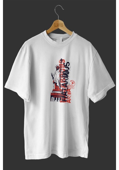 Noıssey -wed Özgürlük Anıtı Tasarım Baskılı Oversize T-shirt Tişört Beyaz
