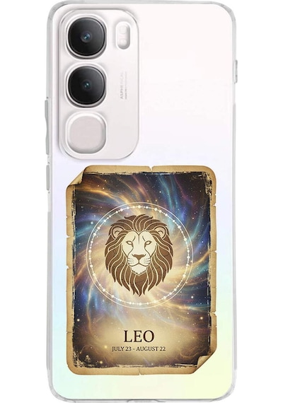 Vivo Y19s İle Uyumlu Burç Kartları Aslan Tasarımlı Şeffaf Silikon Kılıf Şeffaf