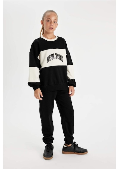 DeFacto Kız Çocuk Baskılı Beli Paçası Lastikli Cepli Siyah Jogger Eşofman Altı D0732A824AUBK81 Siyah
