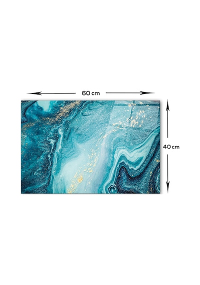 Cam Ocak Arkası Koruyucu Gold Detaylı Turkuaz Desen 40cm X 60