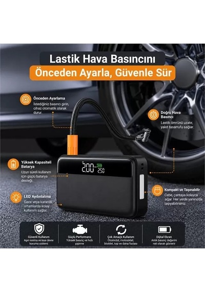 Sh Powermaster N33 Lastik Hava Kompresörlü Akü Takviye Cihazı 65w Fast Powerbank Najmaddin