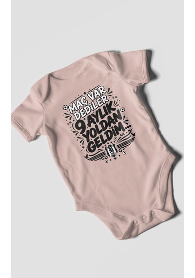 Morivokids Maç Var Dediler Yazılı Kısa Kollu Bebek Body %100 Pamuk Zbn278-kk Pastel Pembe