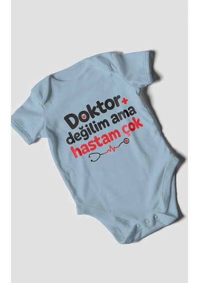Morivokids Doktor Değilim Ama Hastam Çok Kısa Kollu Bebek Body %100 Pamuk Bebe Mavisi