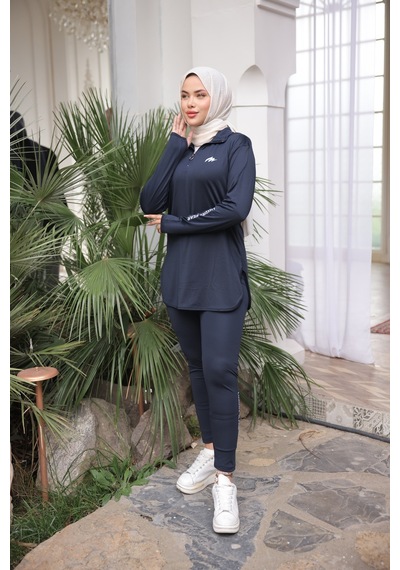 Mimi Luxury Wear Lacivert Kadın Fermuarlı Dalgıç Kumaş Standart Kalıp Jogger Eşofman Takımı 358