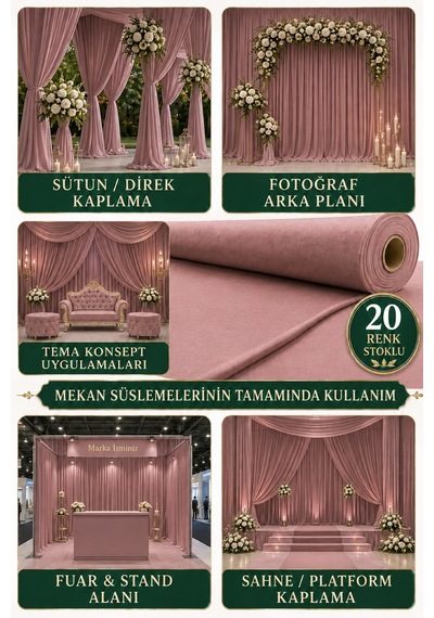Süsleme Kumaşı 10 Metre Düğün, Davet, Organizasyon Ve Parti Süslemeleri İçin Dekoratif Kumaş Gül Kurusu Gül Kurusu