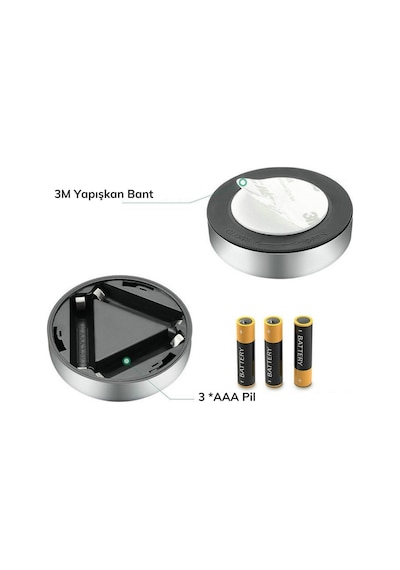 Kablosuz Spot Pilli Dokunmatik Led Lamba 3 Ledli Dolap Lambası(415935960)