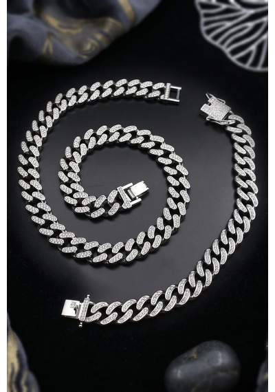 Paslanmaz Çelik Gurmet Model Kolye Zincir Ve Bileklik Set 10mm 902934 Gümüş