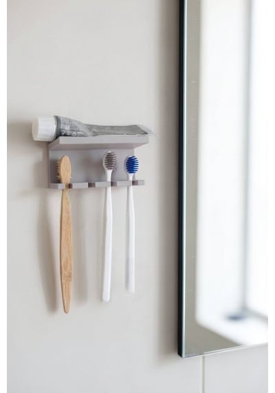 Gri Yapışkanlı Çok Amaçlı Diş Fırçası Jilet Jiletlik Asacağı Askılığı Askılık Diş Fırçalık Banyo Organizer