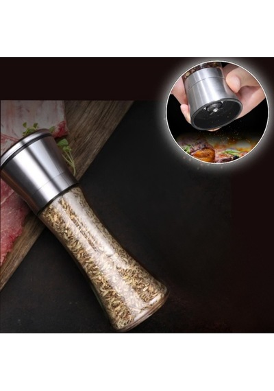 Cam Gövdeli Metal Krom Renk Kapaklı Tuz Karabiber Değirmeni Tuz Karabiber Öğütücü Cam Krem Diğer