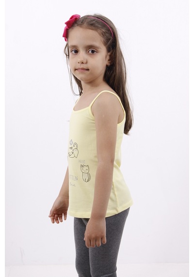 Toontoy Kids Toontoy Kız Çocuk Kedi Baskılı Atlet Sarı