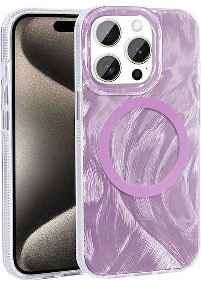 Goocamp Apple iPhone Uyumlu 15 Pro Kılıf Magsafe Şarj Özellikli Fırça Boya Desenli Palet Kapak - Pembe