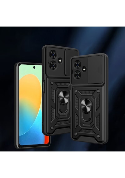 Ardemix Tecno Spark Go 2 Kılıf Magnetik Standlı Kamera Korumalı Zore Sürgülü Vega Kapak - Mavi