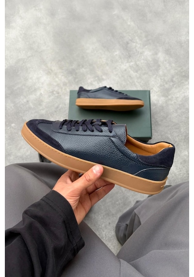 Flaw Bağcıklı Deri Sneaker Lacivert-28316 Lacivert