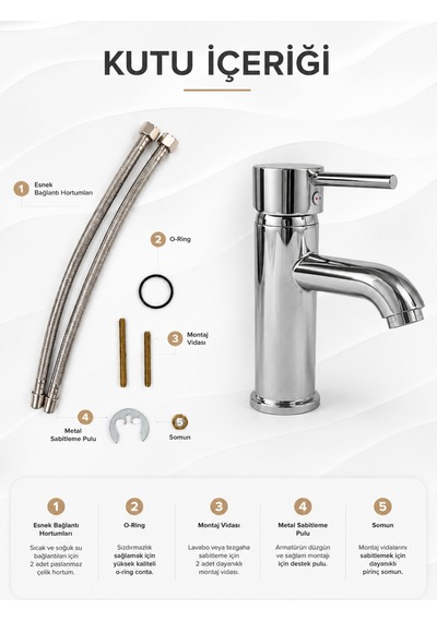 Premium Lüx Pirinç Ağır Gövde Krom Sabit Lavabo Bataryası Çubuk Kollu Çift Su Girişli