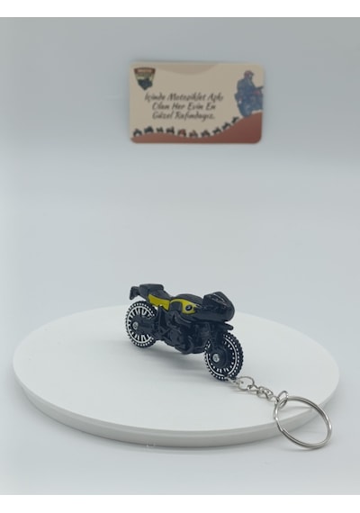 Scrambler Motosiklet Metal Anahtarlık Siyah - Diecast Cafe Racer Motor Figürü