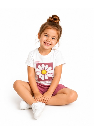 Tucankids Kız Çocuk Papatya Baskılı Şortlu 2'li Takım 1-4 Yaş Gül Kurusu