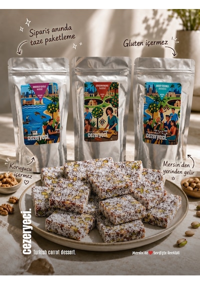 Cezeryeci Muhteşem 3'lü Fındık Antep Fıstık Cevizli Cezerye Gurme Paketi 750 G