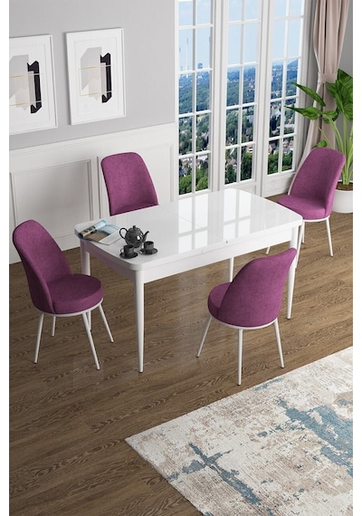 Canisa Concept Han Serisi 70x114 Açılabilir Mdf Mutfak Masası Takımı Beyaz Masa 4 Mor Sandalye Masa Beyaz Sandalyeler Mor Canisa Concept Han Serisi 70x114 Açılabilir Mdf Mutfak Masası Takımı Beyaz Masa 4 Mor Sandalye Masa Beyaz Sandalyeler Mor