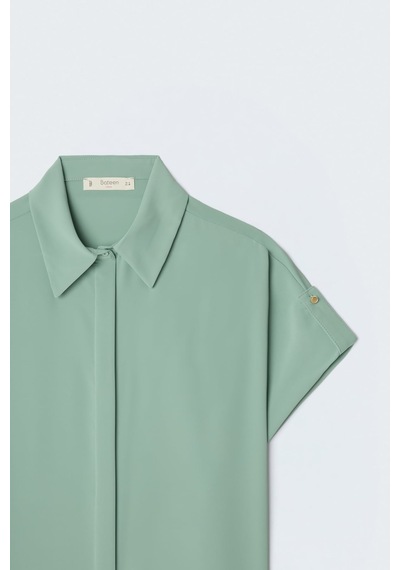 Sateen Kol Detaylı Salaş Gömlek - Mint-137625 Mint Yeşili