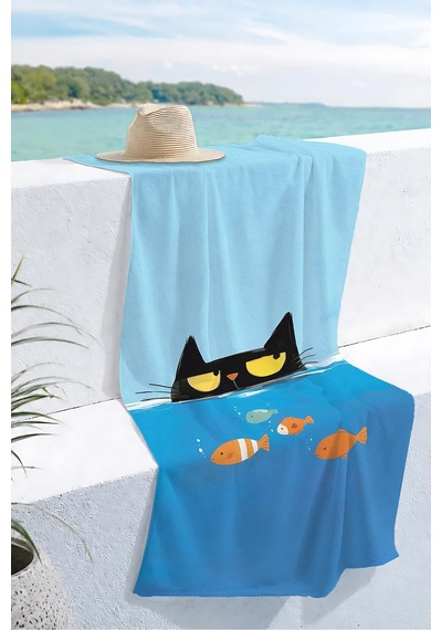 Kedi Figürlü Deniz Temalı Çocuk Plaj Havlusu - Mavi Minimalist Unisex Hızlı Kuruyan Mikrofiber Havlu Pastel Köpüğü Kedi Figürlü Deniz Temalı Çocuk Plaj Havlusu - Mavi Minimalist Unisex Hızlı Kuruyan Mikrofiber Havlu Pastel Köpüğü