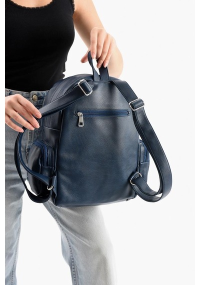 Baginn Suni Deri Kadın Sırt Çantası 38 28 Cm Mega Bag Günlük Kullanıma Uygun Çok Cepli İçi Astarlı Lacivert