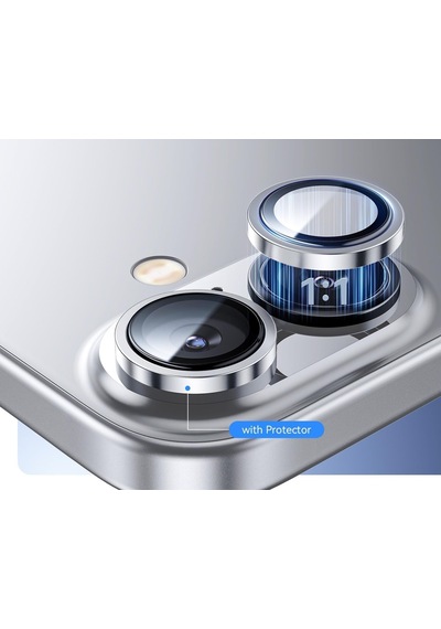 İphone 16 Ve İphone 16 Plus Uyumlu Kamera Camı Lens Koruyucu Halka Set - Gümüş Renk Diğer