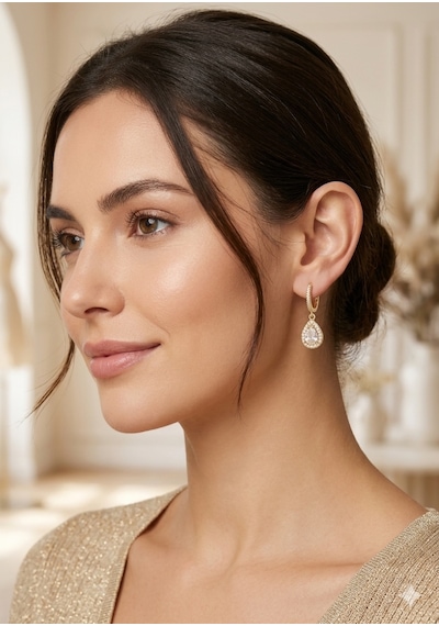 Vip Seri Bronz Küpe - Anti-alerjik Zirkon Taşlı Lüks Damla Model Altın