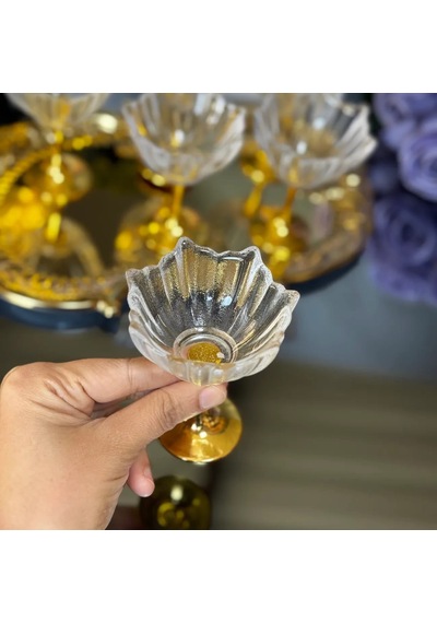6'lı Gold Ayaklı Lotus Çiçeği Kahve Yanı Cam Lokumluk-gold Ayaklı Lotus Lokumluk Altın - Şeffaf