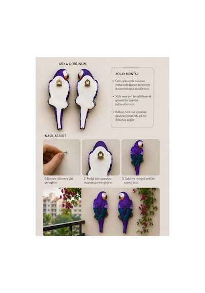 10 Çift /dekoratif Papağan Duvar Süsü / Balkon & Bahçe Aksesuarı Beyaz