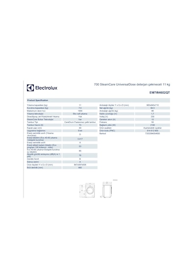 Electrolux EW7W4602QT 1600 Devir 11/7 KG Kurutmalı Çamaşır Makinesi