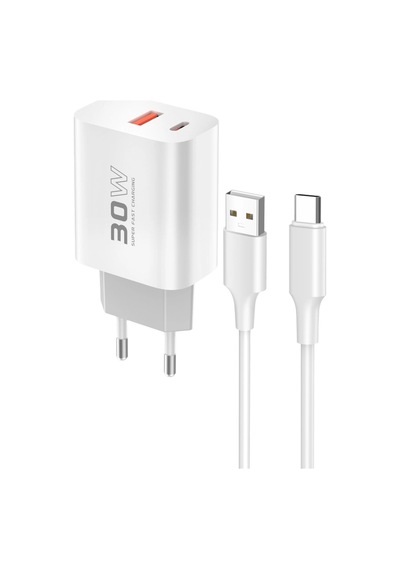 C89q 1 Adet 30w Type-c Ve 1 Adet 22.5w Usb Çıkışlı Ekstra Dl49 1m Usb To Type-c Kablolu Pd Şarj Cihazı - Beyaz