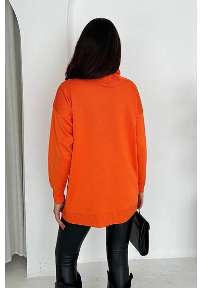 Asprin Fashion Degaje Yaka Triko Bluz Turuncu + Hediye Kolye Turuncu