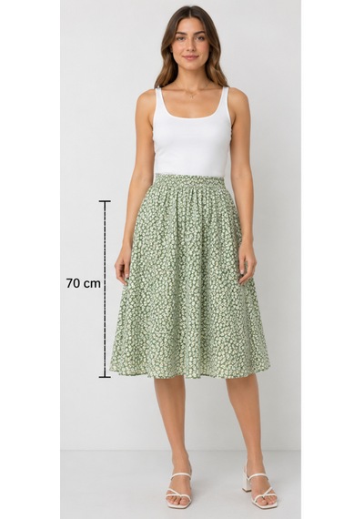 Seldağ Moda 100% Pamuk Viskon 70 Cm Boy Kloş Beli Lastikli Etek Yeşil-beyaz